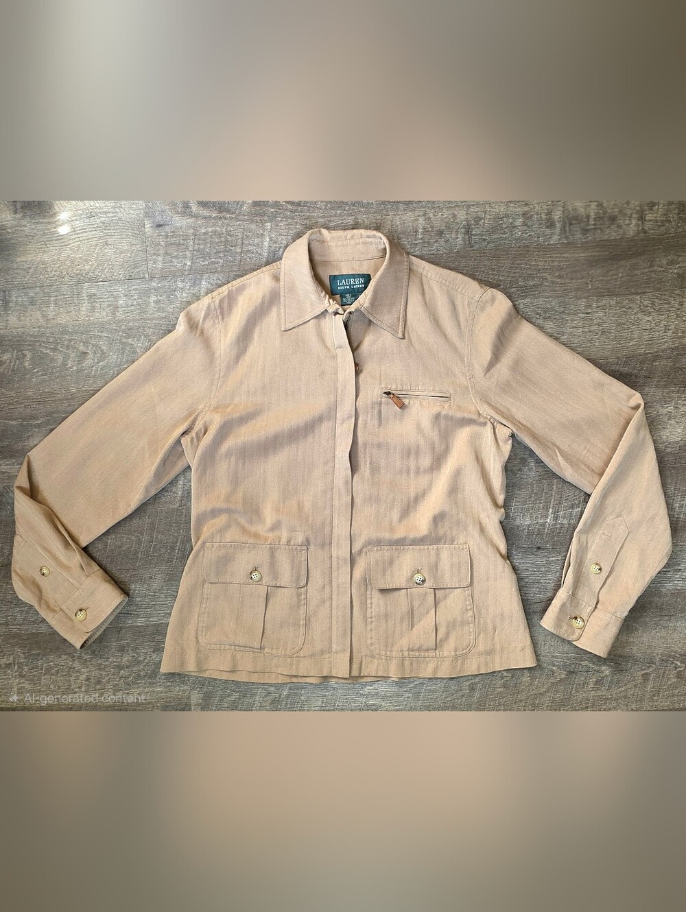 Vintg Lauren Ralph Lauren Military Flight Utiliy Jacket Womens L Tan Silk-Cotton - Picture 6 of 13
